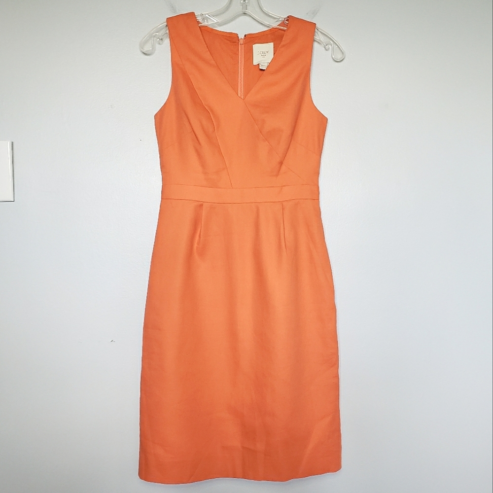 J. Crew Factory Suiting Cotton Sheath Dress V-neck Orange 00